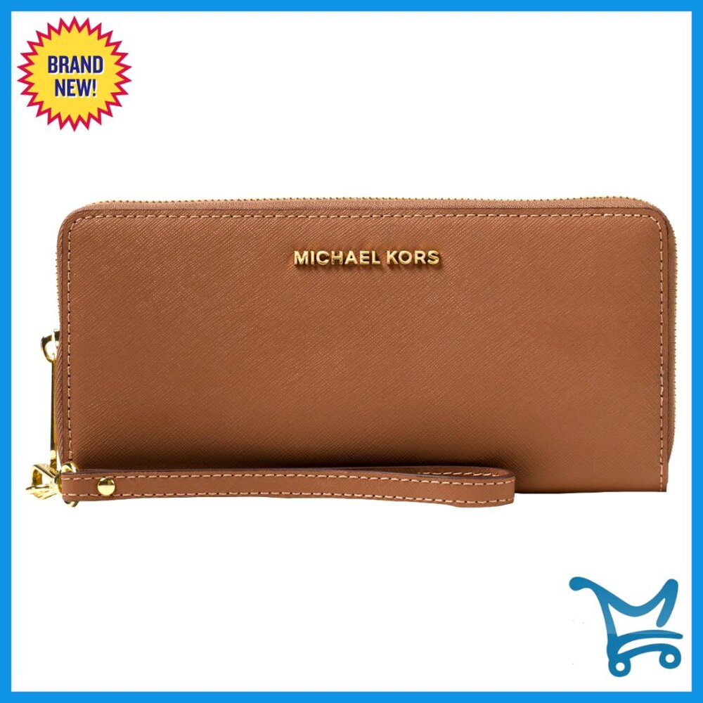 Saffiano Leather Continental Wallet With Gold Hardware, 10 Card Slots